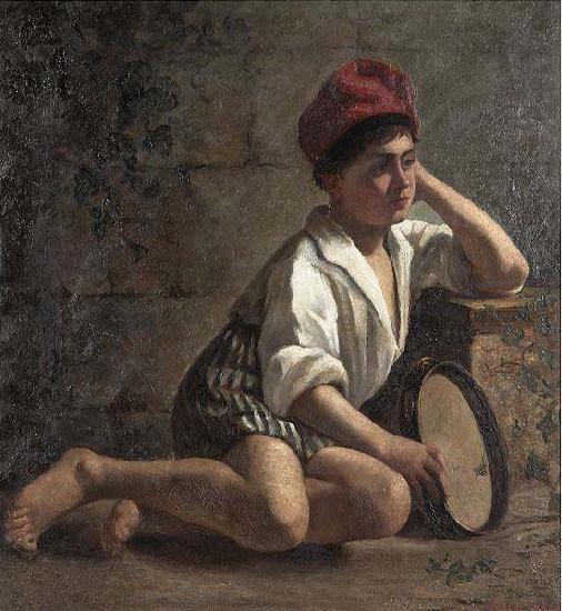 Julia Beck Boy with tamburin oil painting picture